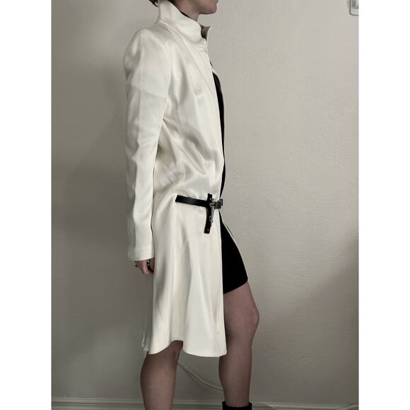 Anthony Vaccarello Hardcore Spike White Midi Coat size FR 36 Black Leather Belt - Picture 16 of 16